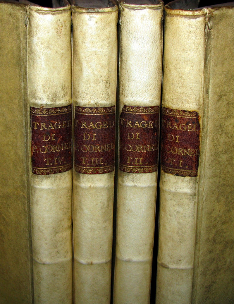 1747 Rare Italian French vellum Book set - Tragedie di Pier Cornelio - Tragédies de Pierre Corneille.