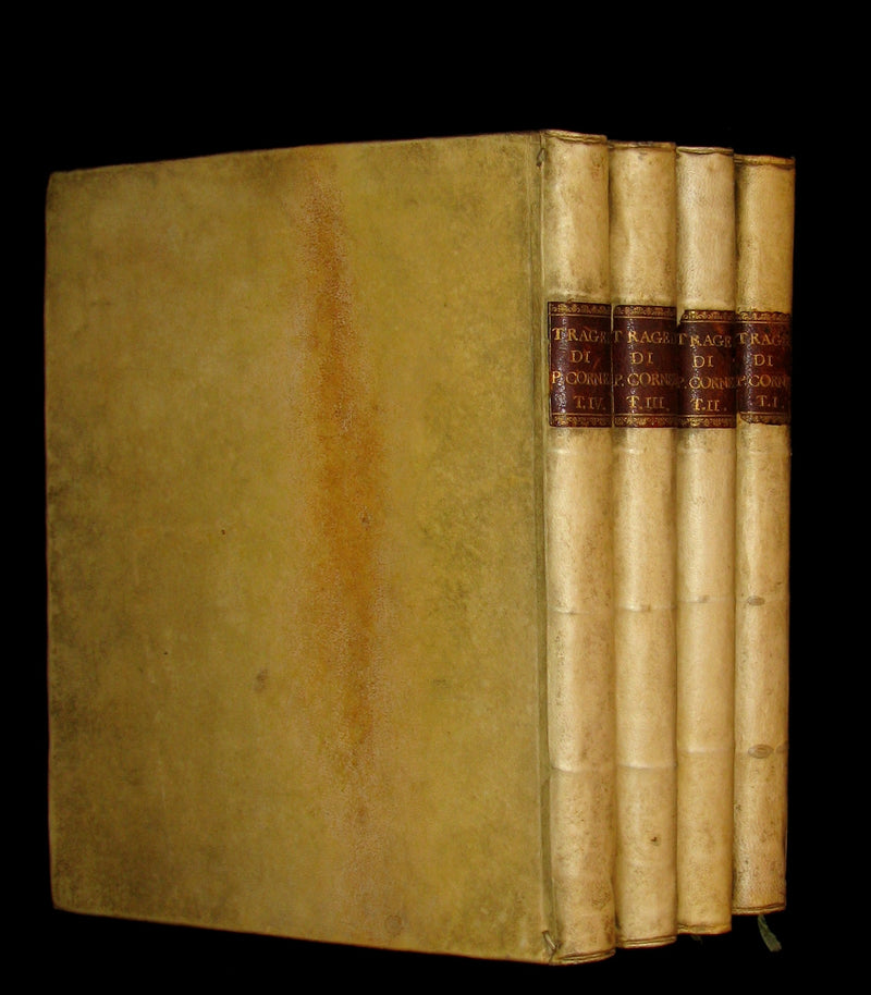 1747 Rare Italian French vellum Book set - Tragedie di Pier Cornelio - Tragédies de Pierre Corneille.