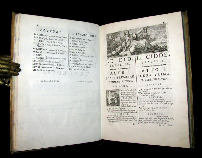 1747 Rare Italian French vellum Book set - Tragedie di Pier Cornelio - Tragédies de Pierre Corneille.