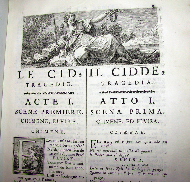 1747 Rare Italian French vellum Book set - Tragedie di Pier Cornelio - Tragédies de Pierre Corneille.