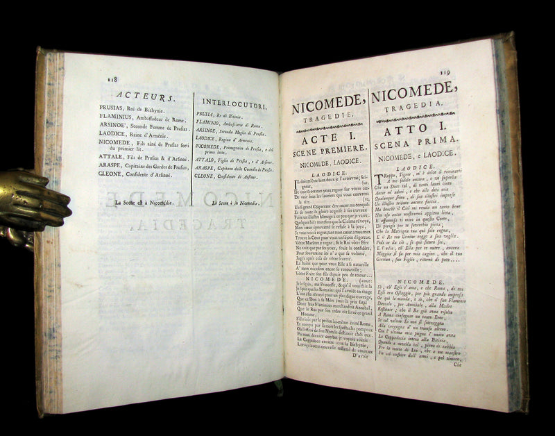 1747 Rare Italian French vellum Book set - Tragedie di Pier Cornelio - Tragédies de Pierre Corneille.
