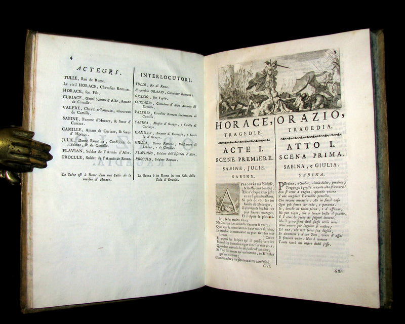 1747 Rare Italian French vellum Book set - Tragedie di Pier Cornelio - Tragédies de Pierre Corneille.