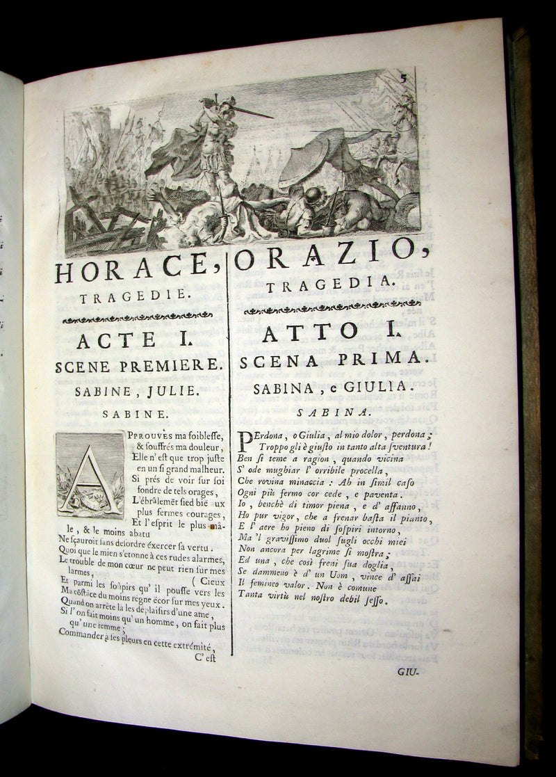 1747 Rare Italian French vellum Book set - Tragedie di Pier Cornelio - Tragédies de Pierre Corneille.