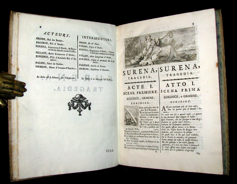 1747 Rare Italian French vellum Book set - Tragedie di Pier Cornelio - Tragédies de Pierre Corneille.