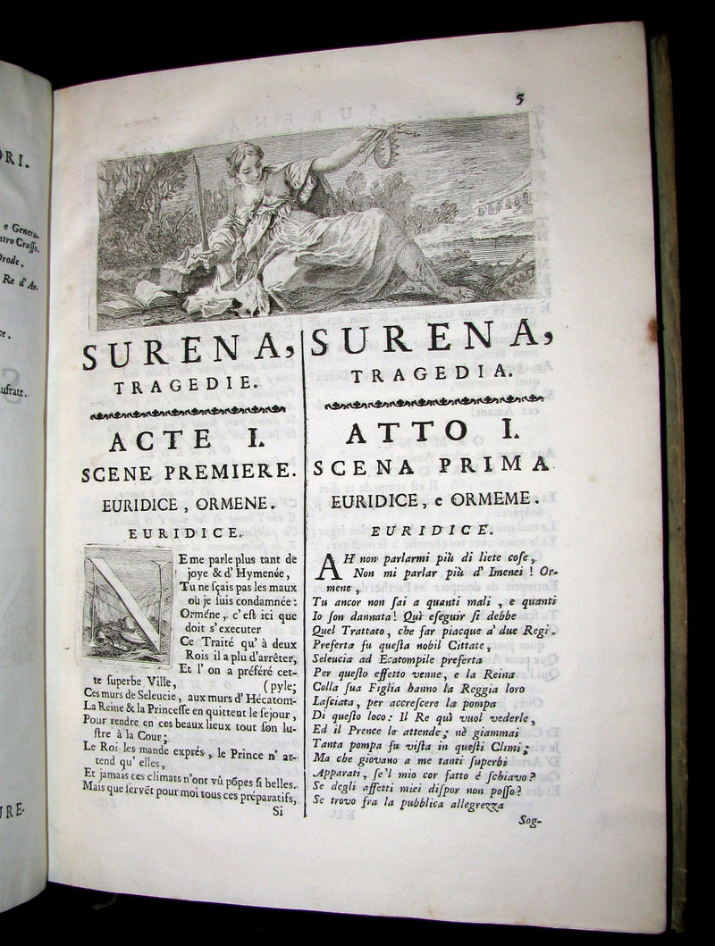 1747 Rare Italian French vellum Book set - Tragedie di Pier Cornelio - Tragédies de Pierre Corneille.