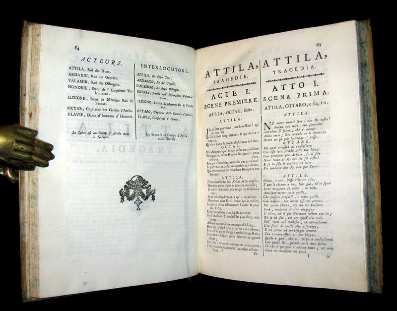 1747 Rare Italian French vellum Book set - Tragedie di Pier Cornelio - Tragédies de Pierre Corneille.