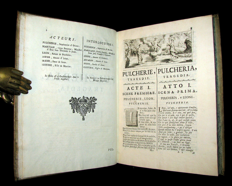 1747 Rare Italian French vellum Book set - Tragedie di Pier Cornelio - Tragédies de Pierre Corneille.