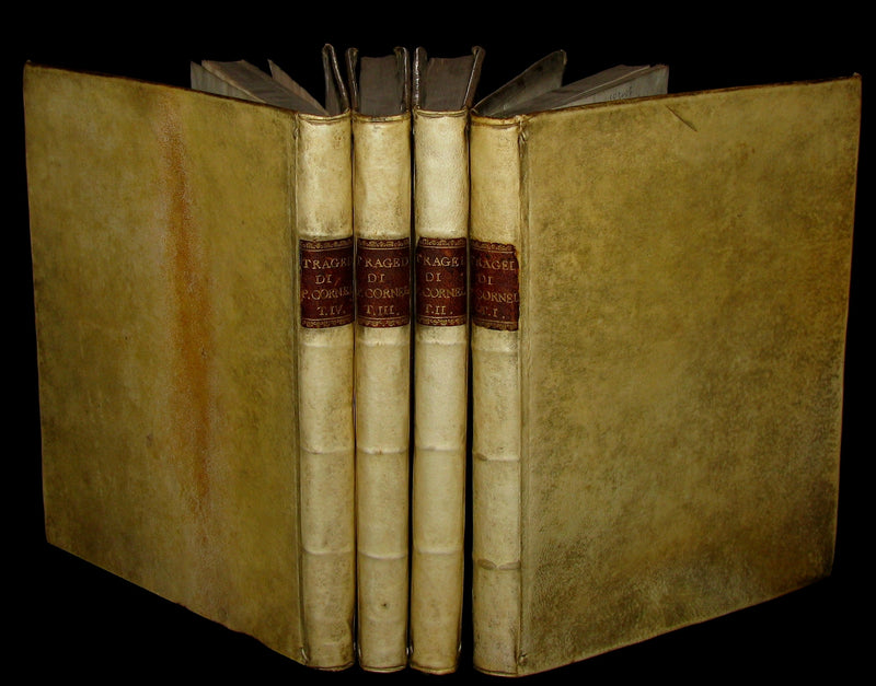 1747 Rare Italian French vellum Book set - Tragedie di Pier Cornelio - Tragédies de Pierre Corneille.