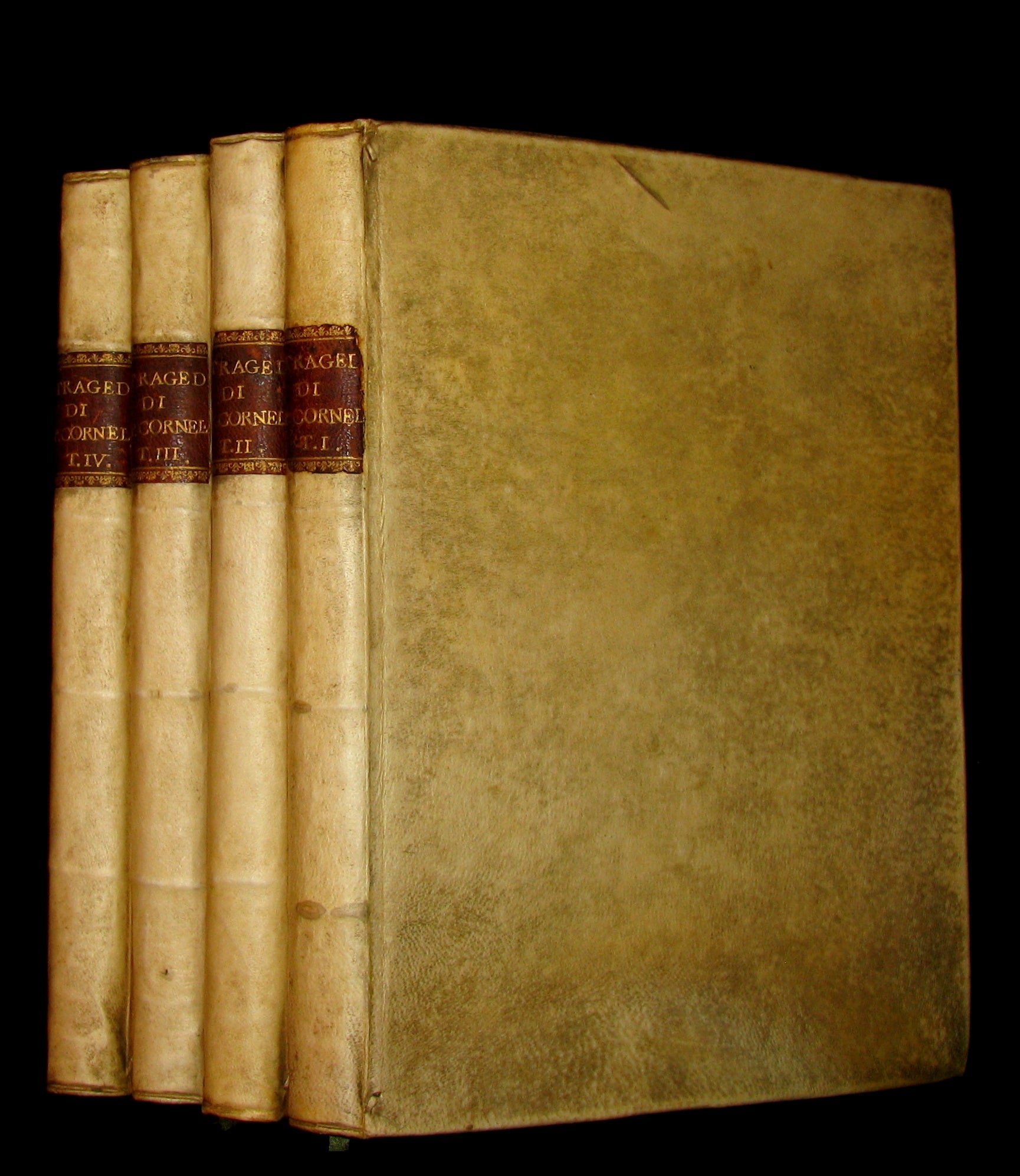 1747 Rare Italian French vellum Book set - Tragedie di Pier Cornelio - Tragédies de Pierre Corneille.