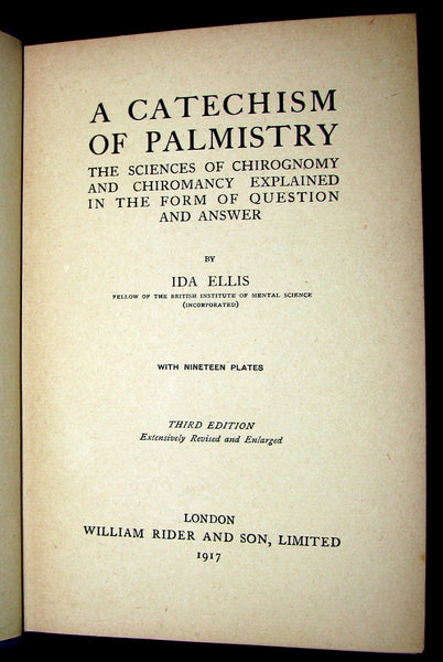 1917 Rare CHIROMANCY Book -  A Catechism of Palmistry by Ida Ellis. Illustrated.