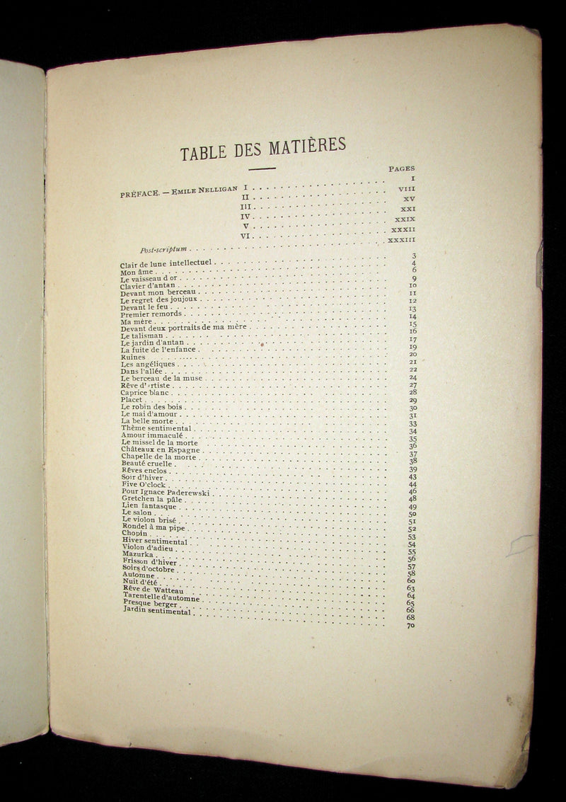 1903 Scarce French Book - Émile NELLIGAN et son Oeuvre (DANTIN, Louis) FIRST EDITION in original soft cover binding.