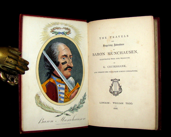 1868 Rare Book - The Travels and Surprising Adventures of Baron MUNCHAUSEN. Illustrated by Cruikshank.