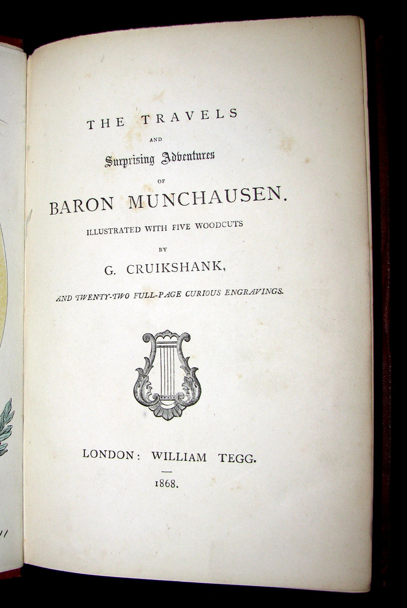 1868 Rare Book - The Travels and Surprising Adventures of Baron MUNCHAUSEN. Illustrated by Cruikshank.