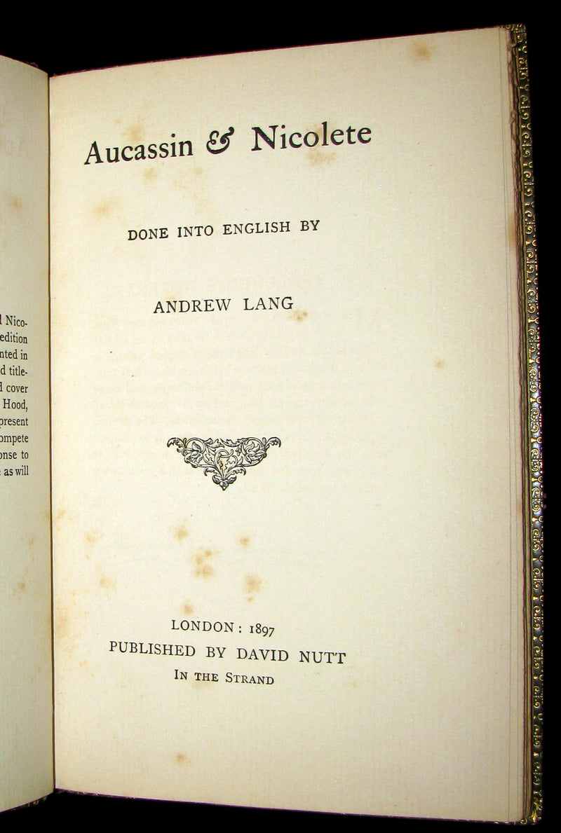 1897 Rare Book - MEDIEVAL HISTORY of Aucassin and Nicolette. Knighthood and Chivalry.