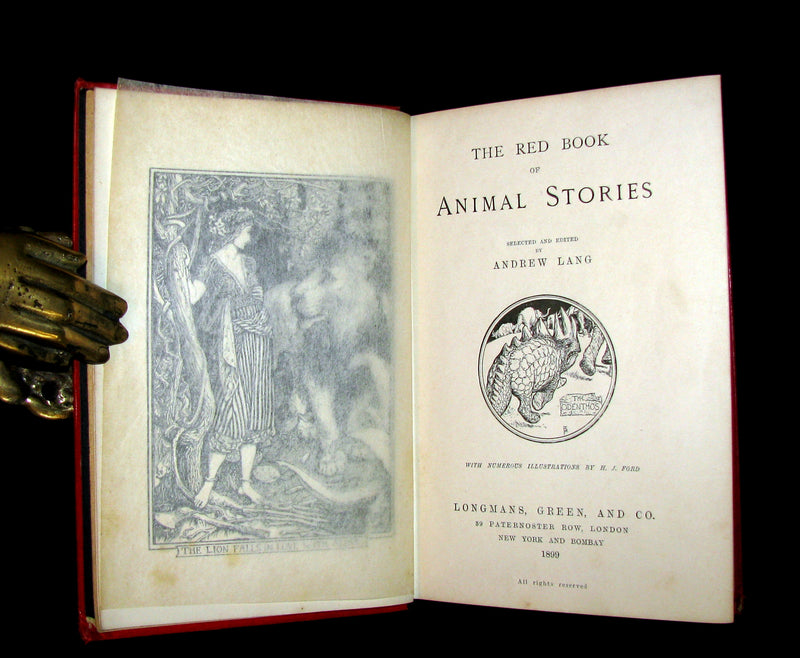 1899 Rare 1stEd Book - The RED BOOK of ANIMAL STORIES by Andrew Lang Illustrated by H.J. FORD.