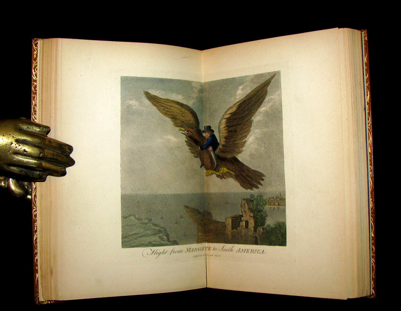 1868 Nice Bartlett & Co Binding - The Travels and Surprising Adventures of Baron MUNCHAUSEN. Illustrated in COLOR by Cruikshank.