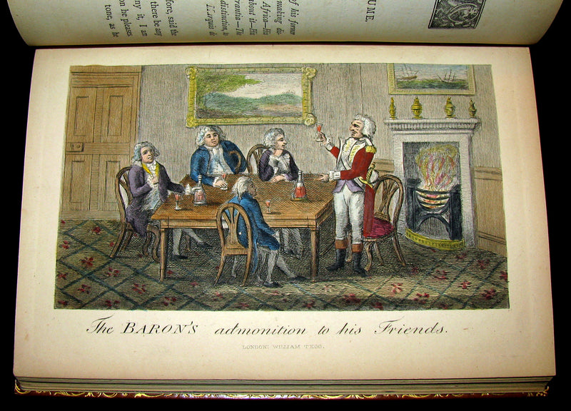1868 Nice Bartlett & Co Binding - The Travels and Surprising Adventures of Baron MUNCHAUSEN. Illustrated in COLOR by Cruikshank.