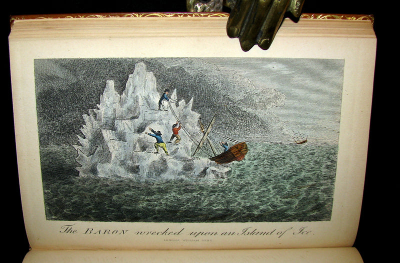 1868 Nice Bartlett & Co Binding - The Travels and Surprising Adventures of Baron MUNCHAUSEN. Illustrated in COLOR by Cruikshank.