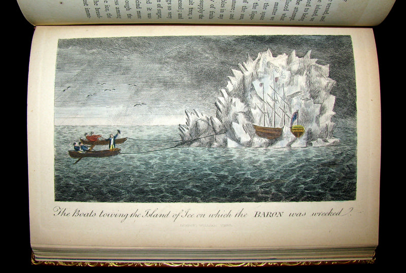 1868 Nice Bartlett & Co Binding - The Travels and Surprising Adventures of Baron MUNCHAUSEN. Illustrated in COLOR by Cruikshank.