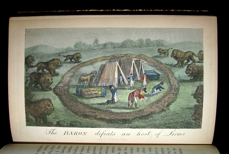 1868 Nice Bartlett & Co Binding - The Travels and Surprising Adventures of Baron MUNCHAUSEN. Illustrated in COLOR by Cruikshank.