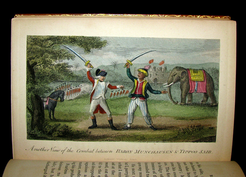 1868 Nice Bartlett & Co Binding - The Travels and Surprising Adventures of Baron MUNCHAUSEN. Illustrated in COLOR by Cruikshank.