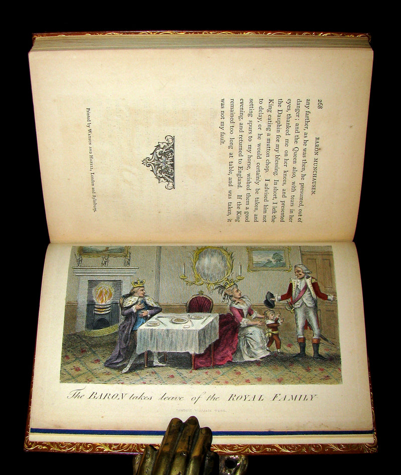 1868 Nice Bartlett & Co Binding - The Travels and Surprising Adventures of Baron MUNCHAUSEN. Illustrated in COLOR by Cruikshank.