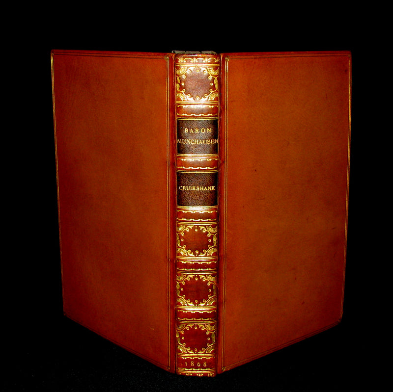 1868 Nice Bartlett & Co Binding - The Travels and Surprising Adventures of Baron MUNCHAUSEN. Illustrated in COLOR by Cruikshank.