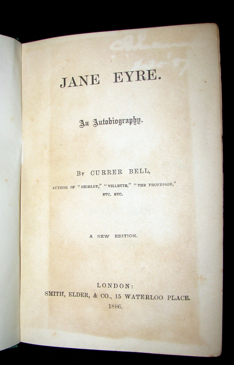 1886 Rare Victorian Book - JANE EYRE. An Autobiography by Currer Bell (CHARLOTTE BRONTË).