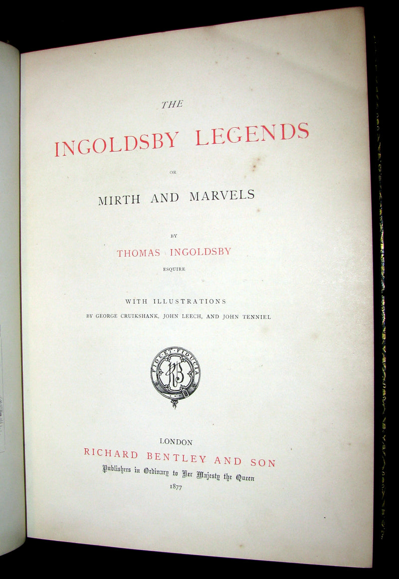 1877 Beautiful Gilbert & Field Binding - INGOLDSBY LEGENDS Illustrated by Cruikshank, Leech and Tenniel.