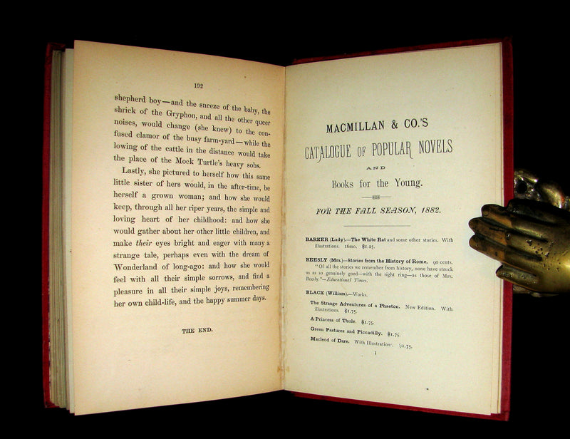 1882 Rare Victorian Book - Alice's Adventures in Wonderland by Lewis Carroll.