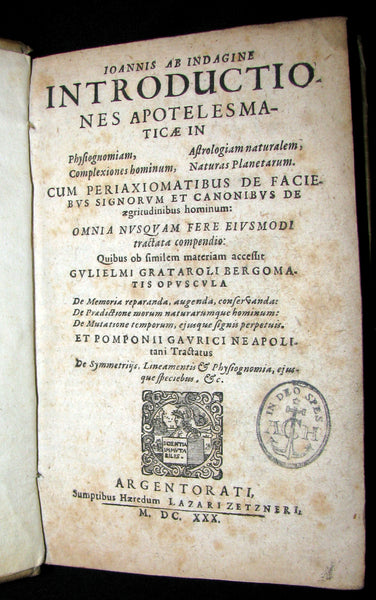 1630 Rare Latin Vellum Book - Indagine's CHIROMANCY, PHYSIOGNOMY & ASTROLOGY.
