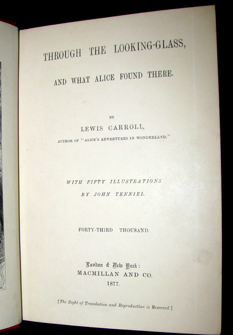 1877 Rare Victorian Book - Through the Looking Glass, and What Alice Found There by Lewis Carroll.