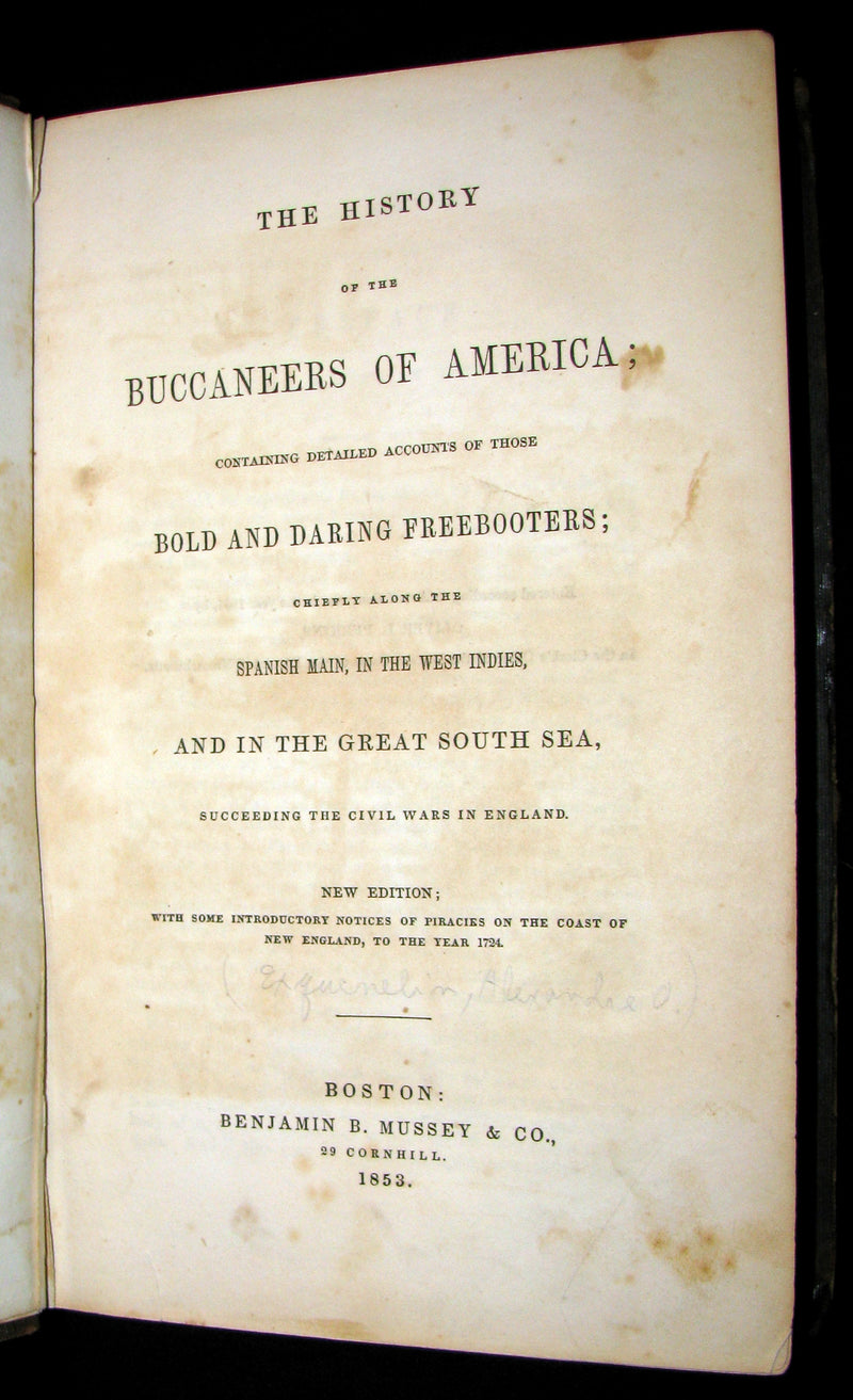 1853 Scarce Book - Pirates -The History Of The Buccaneers Of America. Illustrated & MAP.