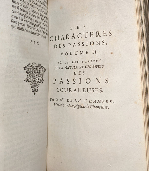 1658 Rare French Vellum Book - The Characteristics Of The Passions. Les Charactères Des Passions. Par le Sr. de la Chambre.