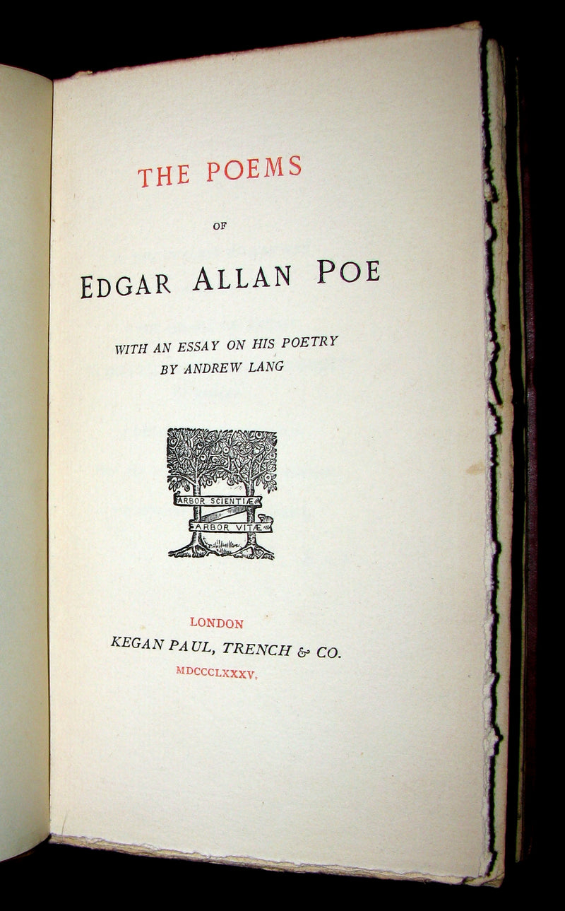 1885 Rare Book - The POEMS Of EDGAR ALLAN POE & An Essay on His Poetry by ANDREW LANG.