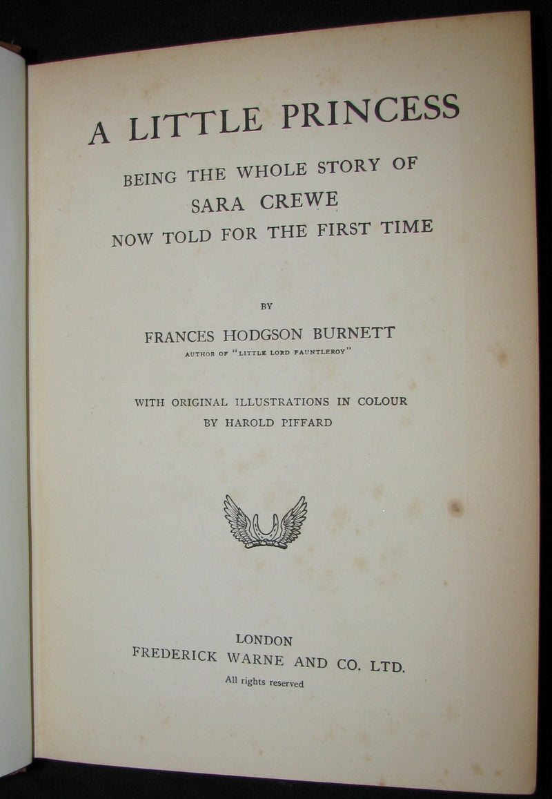 1905 Rare Book - A LITTLE PRINCESS by Frances Hodgson Burnett illustrated by Harold Piffard.