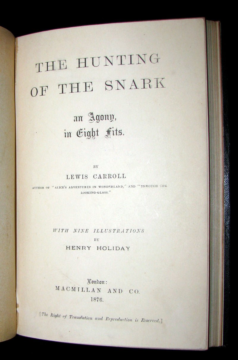 1876 Rare First Edition - The Hunting of the SNARK by Lewis Carroll bound by Atkinson Salisbury.