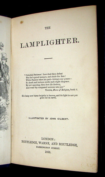 1863 Rare Book - The LAMPLIGHTER by Maria Susanna Cummins illustrated by JOHN GILBERT.