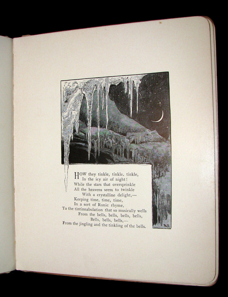 1881 Rare Victorian Book - The Bells by Edgar Allan Poe. Illustrated.