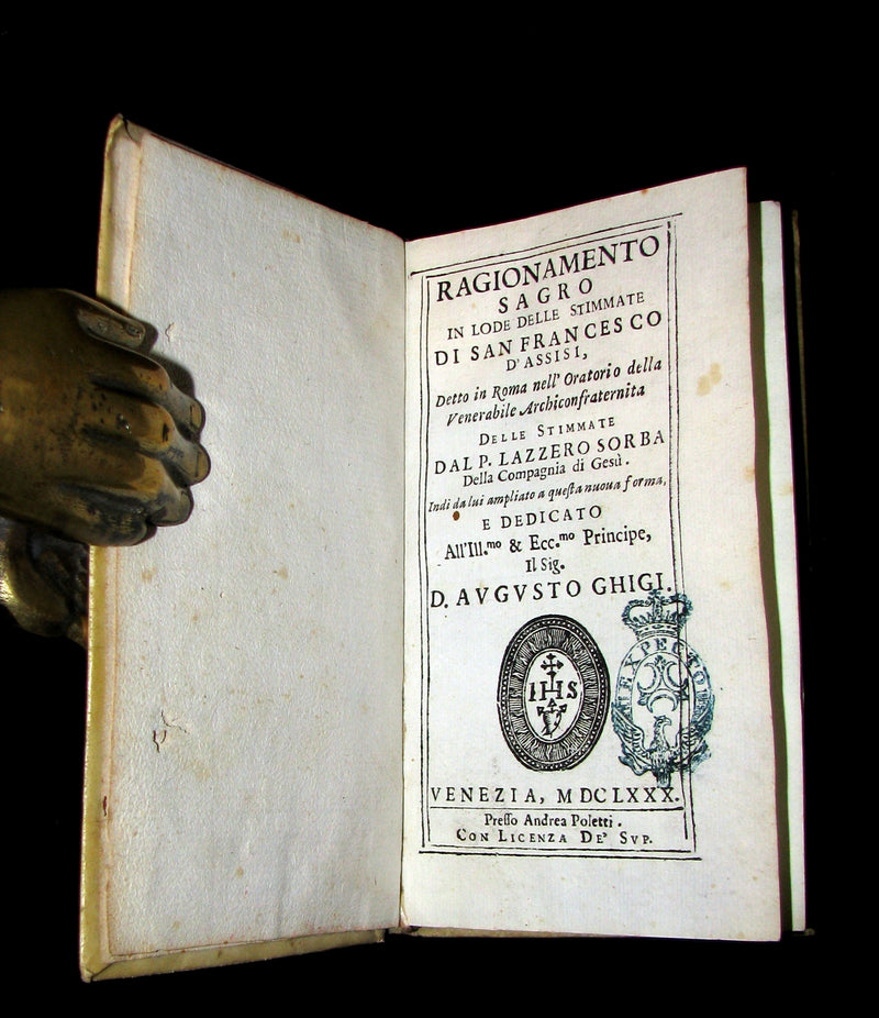 1680 Scarce Italian Vellum Jesuit Book - Panegyric on the Stigmata of St. Francis of Assisi - Francesco d'Assisi. 1st EDITION.