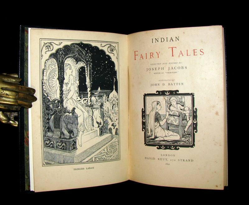 1892 1stED Book - Nice binding - INDIAN Fairy Tales by Joseph Jacobs illustrated by John D. Batten.