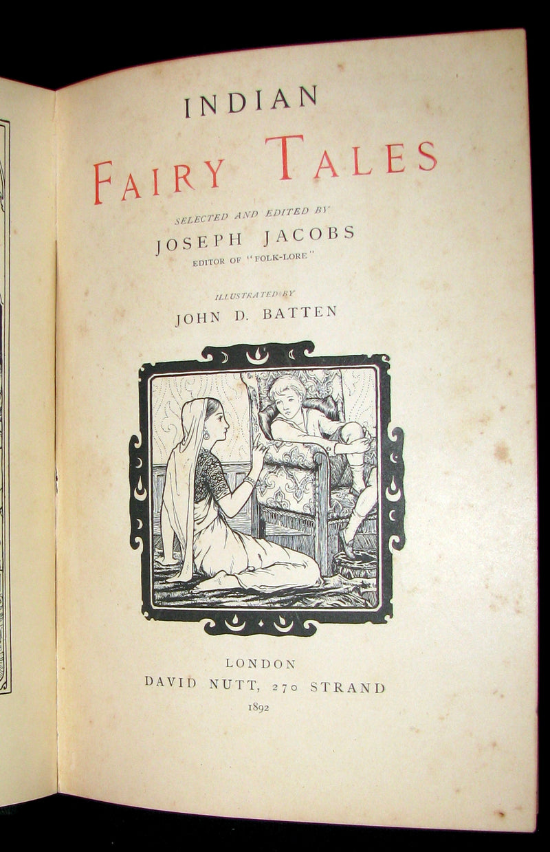 1892 1stED Book - Nice binding - INDIAN Fairy Tales by Joseph Jacobs illustrated by John D. Batten.