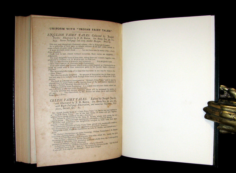 1892 1stED Book - Nice binding - INDIAN Fairy Tales by Joseph Jacobs illustrated by John D. Batten.
