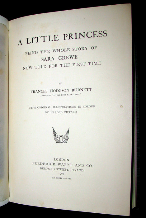 1905 Beautiful 1stED Book - A LITTLE PRINCESS by Frances Hodgson Burnett illustrated by Harold Piffard.