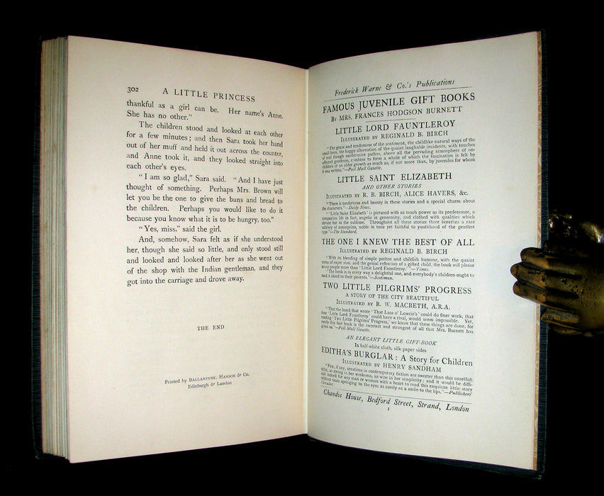 1905 Beautiful 1stED Book - A LITTLE PRINCESS by Frances Hodgson Burnett illustrated by Harold Piffard.