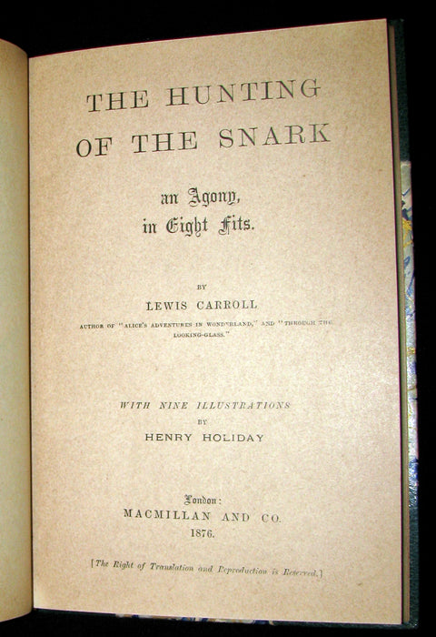 1876 Rare First Edition - The Hunting of the SNARK by Lewis Carroll bound by William Launder.