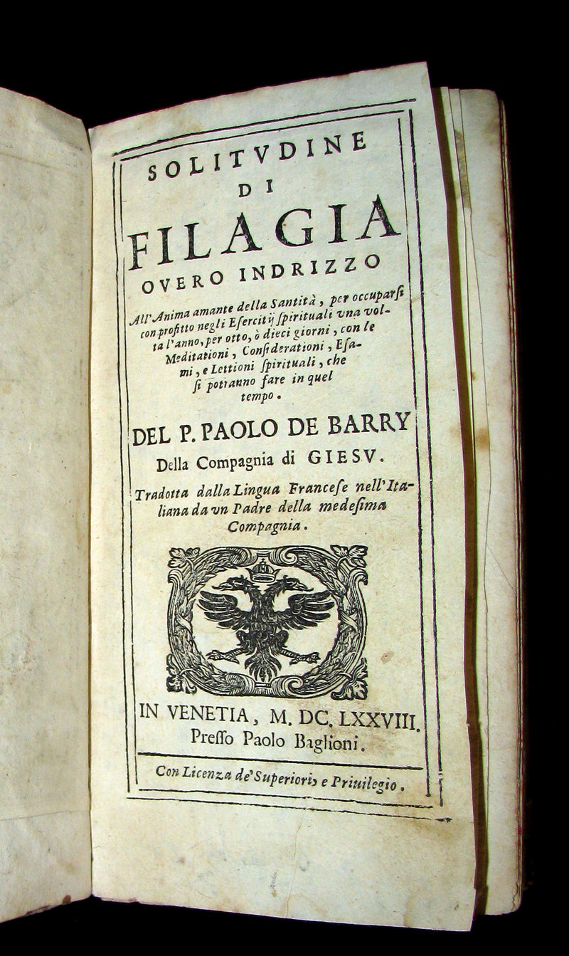 1678 Scarce Italian Vellum Book - Jesuit Paolo De Barry - Solitudine di Filagia - Solitude of Philagie.