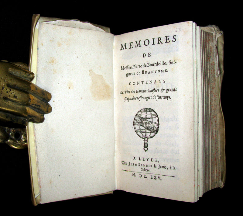 1665 Rare French Vellum Book - Memoirs of Pierre de Bourdeille, seigneur de Brantome. First Edition.