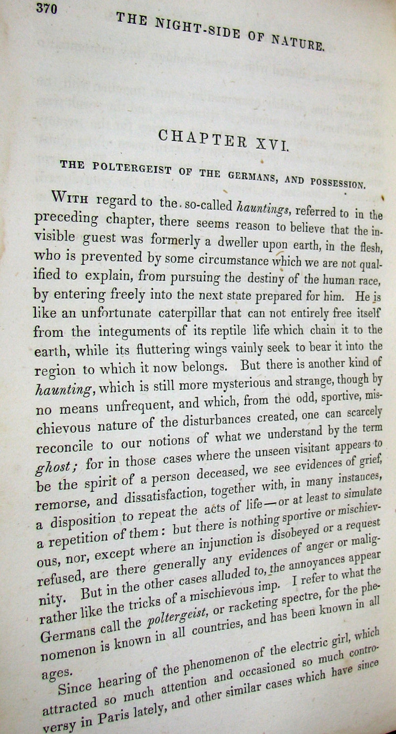 1856 Scarce  Victorian Book- Ghosts and Ghost Seers or The Night Side of Nature. Poltergeist.