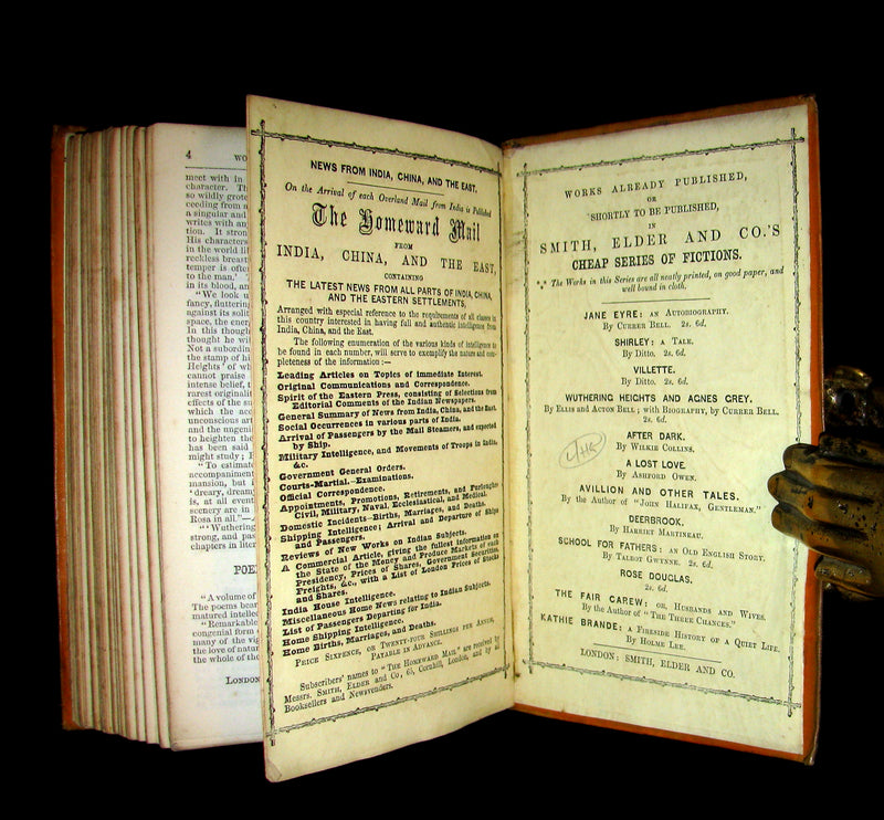 1858 Rare Early Edition - WUTHERING HEIGHTS by Ellis Bell; And Agnes Grey by Acton Bell; With a Preface and Memoir of both Authors by Currer Bell.